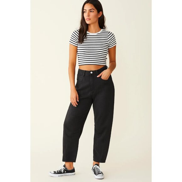 Good Wear Club High Rise Barrel Jeans Black Size Medium New With Tags - Picture 1 of 8